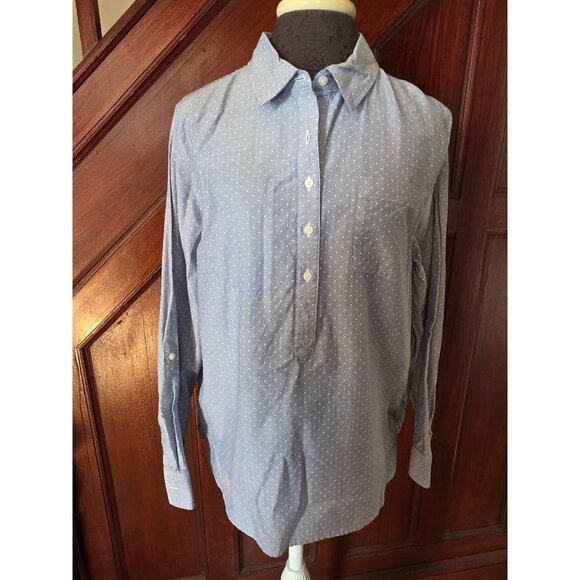 Tommy Hilfiger Womens Blue Gray Polka Dot L/G Cotton Blouse - Picture 1 of 9
